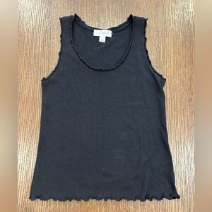 Treasure & Bond Black Ribbed Lettuce-Edge Tank